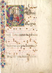 Manuskriptblad med Saint John Gualbert i et indledende S, fra et antifonarium, tidligt i det 16. århundrede.