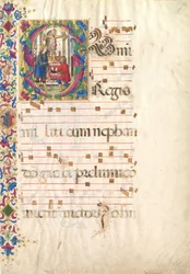 Manuskriptblad med Saint John Gualbert i et indledende S, fra et antifonarium, tidligt i det 16. århundrede.