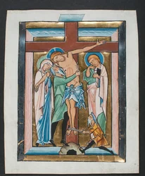 Manuskriptblad med aflejringen, fra en psalter, midten af 1200-tallet.