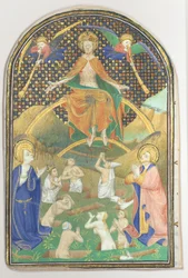 Manuskriptblad med den sidste dom, fra en timebog, ca. 1400.