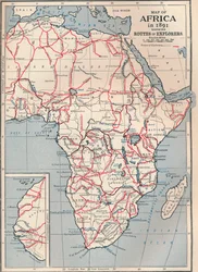 Kort over Afrika i 1891, der viser opdagelsesrejsendes ruter, 1906