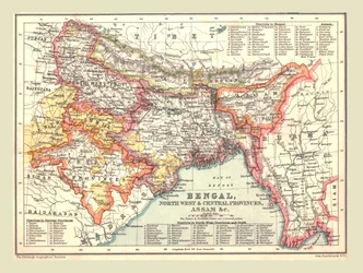 Kort over Bengalen, de nordvestlige og centrale provinser og Assam, 1902.