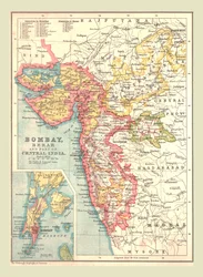 Kort over Bombay, Berar og en del af det centrale Indien, 1902.