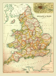 Kort over England og Wales, 1902.