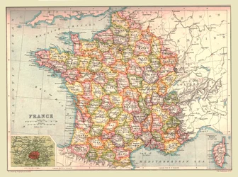 Kort over Frankrig, 1902.
