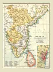 Kort over Madras, Hyderabad, Mysore, Coorg og Ceylon, 1902.