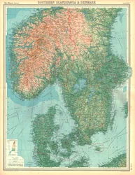 Kort over Sydskandinavien og Danmark