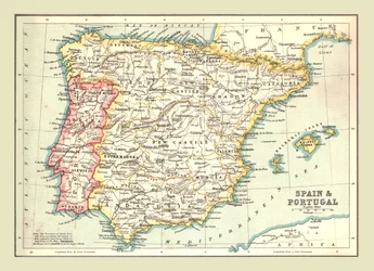 Kort over Spanien og Portugal, 1902.