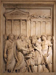 Marcus Aurelius og medlemmer af den kejserlige familie ofrer i taknemmelighed for succes mod germanske stammer, ca. 176-182