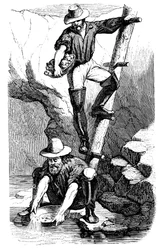 Minearbejdere, der panorerer efter guld under guldfeberen i Californien, 1849