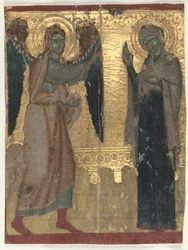 Miniature udskåret fra en timebog: Bebudelsen, slutningen af 1200-tallet.
