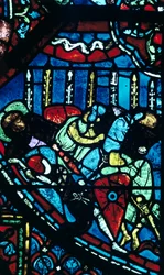 Mirakel af de blomstrende lanser, farvet glas, Chartres Cathedral, Frankrig, c1225