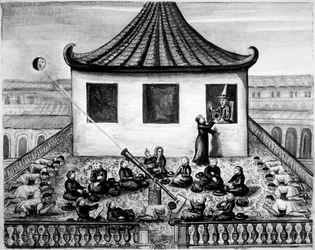 Missionærer, der viser kongen af Siam en solformørkelse