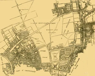 Moorfields og dets omegn efter et kort fra omkring 1720, ca. 1872.