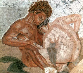 Mosaik af en satyr og nymfe, House of Faun, Pompeji, Italien