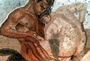 Mosaik af en satyr og nymfe, House of Faun, Pompeji, Italien