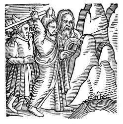 Moses slår klippen i ørkenen og producerer vand, 1557