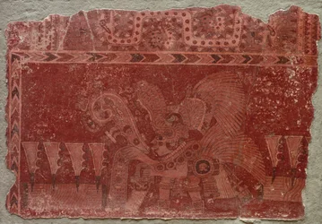 Vægmaleri fragment med Elite mandlige og Maguey kaktusblade, 500-550.