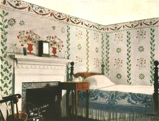 Vægmaleri i et værelse i Bois House, Riverton, Connecticut, USA, 1928.