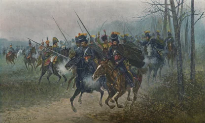 Napoleon og hans stab overrasket af kosakker, 1812, 1896.