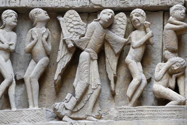 Nationalmuseet for franske monumenter. Saint-Lazare-katedralen, Autun. Vestfacade. Dommedag. Afstøbning. Nærbillede, Paris, Frankrig