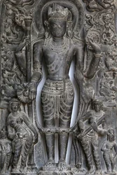 Indiens Nationalmuseum, Delhi. Vishnu. Pala, 9.-10. århundrede e.Kr. Østindien. Sten. Detalje. Indien.