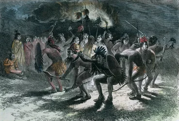 Indfødt amerikansk hovedbundsdans, c1875