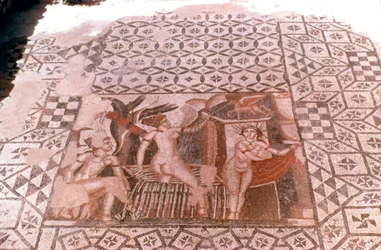 Nymfer, romersk mosaik, Volubilis, Marokko