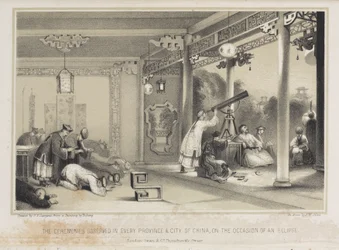 Observerer en formørkelse i Kina, ca 1836