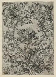 Prydløv, med en ugle og andre fugle, 1400-tallet.