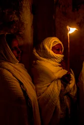 Ortodoks påskevagt ved den koptiske del af Den Hellige Grav, Jerusalem, Israel, 2018 (foto)