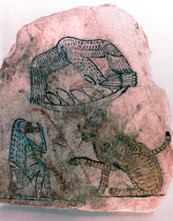 Ostracon Fragment, Gepard, Fugl og Abe, Egypten
