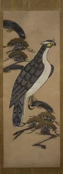 Otsu-e af Falcon on a Pine Tree, 1700-tallet.