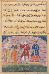 Side fra Fortællinger om en papegøje Tuti-nama: Attende nat: Prinsen..., ca. 1560.