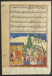 Side fra Tales of a Parrot Tuti-nama: Ottende nat: Kongens tjenerinde tager 1558-1560.