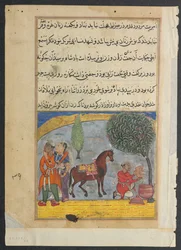 Side fra Tales of a Parrot Tuti-nama: Ottende nat: De elskendes søn laver en elefant, c1560.