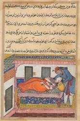 Side fra Tales of a Papegøje Tuti-nama: Fyrtiende nat: Shahr-Arais mand..., ca. 1560.