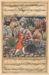 Side fra Tales of a Parrot Tuti-nama: Syvogfyrre nat: Den fjerde mand graver..., ca. 1560.
