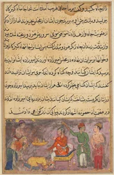 Side fra Tales of a Parrot Tuti-nama: Fjerde nat: De to fejlagtige kokke..., ca. 1560.