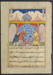 Side fra Fortællinger om en papegøje Tuti-nama: Syttende nat: Den unge mand..., ca. 1560.