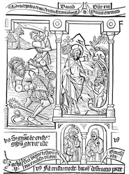 Side af Biblia Pauperum Poor Peoples Bible, 1400-tallet