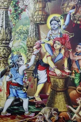 Maleri, der forestiller hinduguden Krishnaas et barn, der leger med sine brødre. Indien