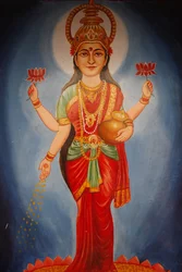 Maleri, der forestiller gudinden Lakshmi, Haridwar, Indien