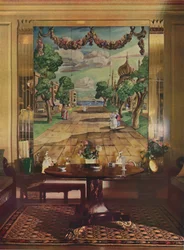 Panel, der viser Regency Brighton, flankeret af pilastre af spejlglas, 1933.