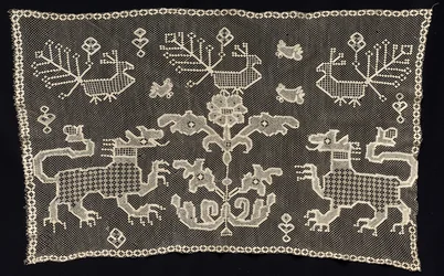 Panel med pantere, fugle og blomstermotiver, 1700-1900-tallet.