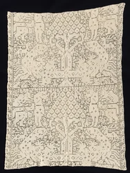 Panel med et mønster af træer og uidentificerede dyr, 1800-tallet.