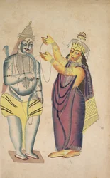 Parivati placerer en bryllupskrans på Shiva, 1800-tallet.