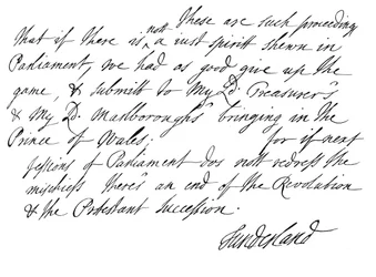 En del af et brev skrevet af Charles Spencer, 3. jarl af Sunderland, 1678 1840