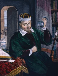 Læge undersøger et prøveeksemplar af patientens urin, ca. 1600 1800-tallet