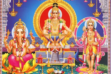 Billede af hinduistiske guder Ganesha, Ayyappa og Subramanya Indien